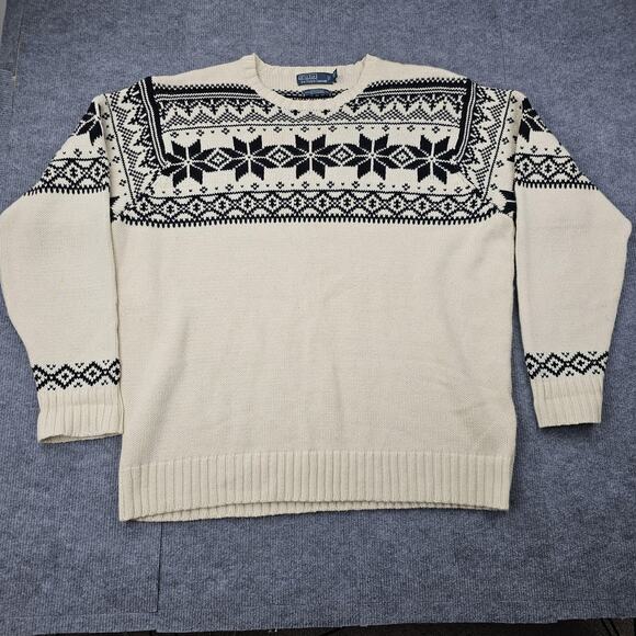Vintage Polo Ralph Lauren Sweater Mens 3XLT Ivory Fair Isle Cashmere Angora Cozy - Picture 1 of 6